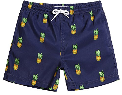 MaaMgic Short de Bains D'Ete Garcons Filles Carton Dinasaure Slip Filet Maillot de Bain Enfant a la Plage, Marine Ananas, 6 ans