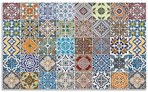 ARTland Spritzschutz Küchenrückwand aus Alu für Küche Herd Spüle 100x60 cm (BxH) mit Motiv Fliesenmuster Abstrakt Landhaus Fliesenoptik Orient Bunt T9OM