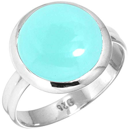 Jeweloporium Aqua Chalcedon Silberring Größe 60 (19,1), 925 Sterling Silber Ring für Damen, klobiger runder Edelstein handgefertigter Schmuck
