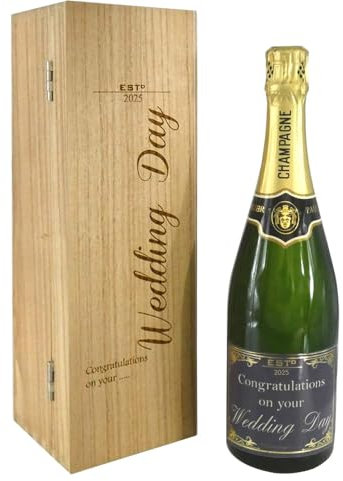 Wedding Day Gift For Couples Personalised 75cl Bottle of Champagne Presented in an engraved Wooden Box [CHAM012]
