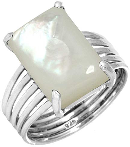 Jeweloporium Weiß Real Perlmutt 925 Sterling Silber Ringe für Frauen mit Stein viktorianisch Silber Ringe Größe 66(21.0) Muttertag Geschenk Handgefertigt Schmuck