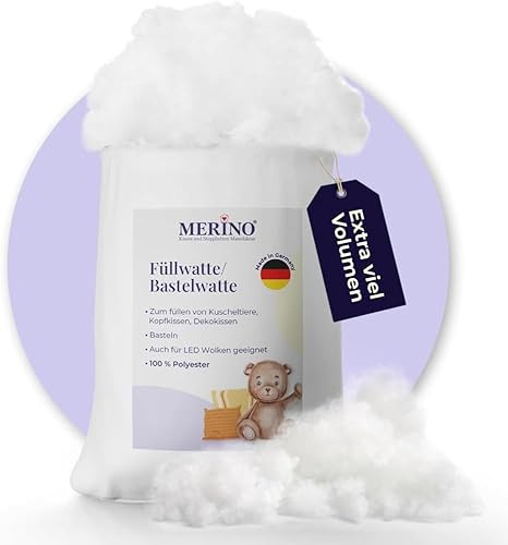 Merino-Betten Füllwatte 100g Beutel | Füllmaterial aus 100% Polyester Hohlfaser | Bastelwatte formbeständig und extra flauschig