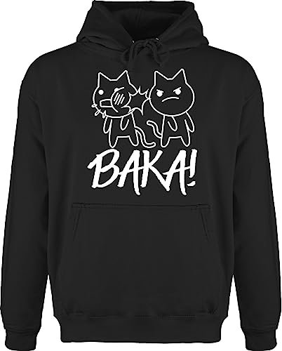 Hoodie Herren Pullover Männer - Anime Geschenke - Baka! mit Katzen - weiß - 3XL - Schwarz - anemie oberteile geschenk+anime cat pulli anime+merch cats hoddie katze hoodies manga kapuzenpullover