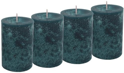 ZauberDeko 4 Stumpenkerzen Kerzen Blau Petrol Tischdeko Party Deko Adventskerzen