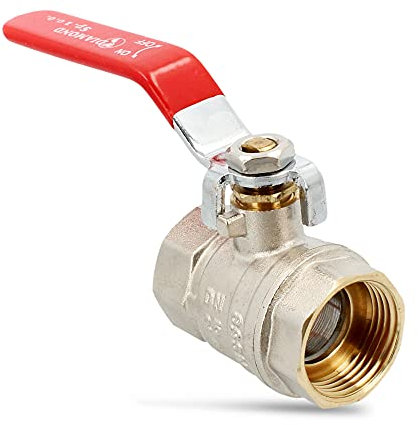 Messing Kugelhahn Ø 1 Zoll DN25 Innengewinde IG-IG mit Hebelgriff Stahlgriff Rot | Vernickelt Absperrventil Absperrhahn DIN-Wasserhahn mit Drossel & PTFE Dichtring & Stopfbuchse