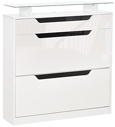 HOMCOM Meuble à Chaussures, Bois d'ingénierie Verre, Haute Brillance, 90 x 23 cm