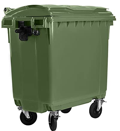 Hardwex Müllcontainer mit 4 Rädern mit Flachdeckel, Müllgroßbehälter, Abfalltonne, Mülltonne, Volumen: 770 Liter, Farbe: Grün, Größe: 1 365 x 1 370 x 778 mm