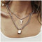 Allereya Collana con Lucchetto a Strati Punk Collana con Ciondolo con Lucchetto Collana con Chiave con Lucchetto in Argento Collana Catena a barbazzale Gioielli per Donne e Ragazze Regalo (Argento)