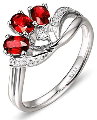 Banemi Damenring XXL Eheringe Silber Rot Oval Zirkonia Party Geburtstag Schmuck Größe 52 (16.6)