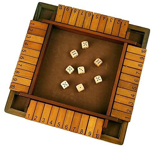 Shut The Box Würfelspiel für 2-4 Spieler, Tisch Spiel Klassisch Würfelspiel Board Spielzeug, 4-Seitiges Brettspiel und 8 Würfel, für Kinder und Erwachsene (30x30cm)