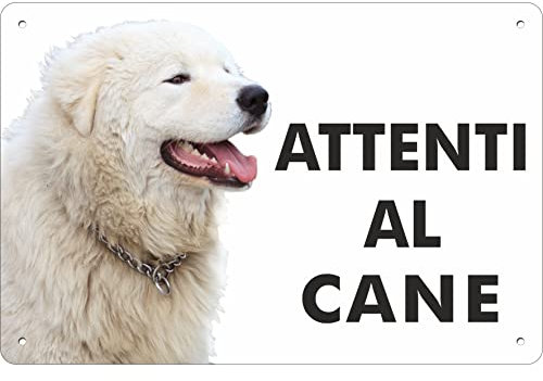 pubblimania PASTORE MAREMMANO in metallo Alluminio Cartello Attenti al Cane spessore 3mm (Cm 20x15)