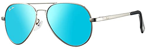 Pro Acme Pilotenbrille Herren Damen Polarisierte Fliegerbrille Klassische Piloten Sonnenbrille Unisex UV400 Schutz Vintage Sonnenbrille (A2 Silber Rahmen | Blaue Linse)