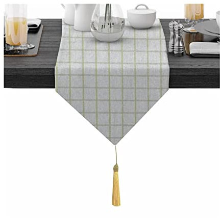 Epinki Tischläufer Frühling, Baumwolle Tischläufer Waschbar Gitter Muster, abwaschbar & fleckenabweisend Table Runner Läufer für Dekor Braut & Baby (Grau Grün Gelb, 30x360 cm)