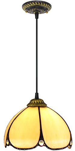 PAZWAHF Vintage-Pendelleuchte im Tiffany-Stil, gelbe Hängelampe aus mediterranem Buntglas, Breite 20,3 cm, Höhe 91,4 cm, hängender Kronleuchter aus Buntglas