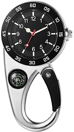 Avaner Taschenuhr mit Karabiner Karabineruhr Rucksack Schnalle Uhr mit Leuchtzeiger und Notfall Kleine Taschenlampe Unisex FOB Analog Quarzwerk Uhr für Klettern Sport Outdoor Aktivitäten, Schwarz