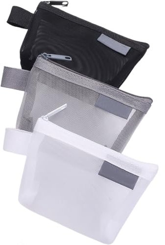 Finyoffiy 3pcs Portable Square Mesh Storage Bag,Zippered Mesh Cosmetic Bag,Small Square Mesh Coin Purse Travel Storage Carry Pouch (Grey+Black+White)