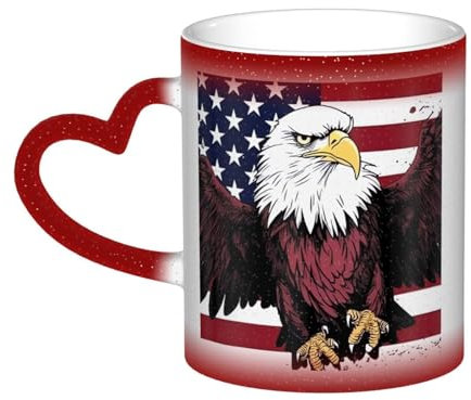 VducK Mug à changement de couleur avec drapeau national américain avec aigle imprimé - Tasses à café créatives amusantes à changement de couleur - 325 ml - Tasse magique en céramique pour hommes et