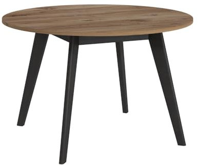 Lomadox Tisch Esstisch, rund, 120cm, Eiche mit schwarz