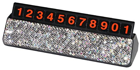 Car Stickers Crystal Rhinestones Temporary Parking Card Hidden Phone Number Card Plate Universal Diamond Car Sticker Interior Accessories (Color Name : Black) (Color : Silver)