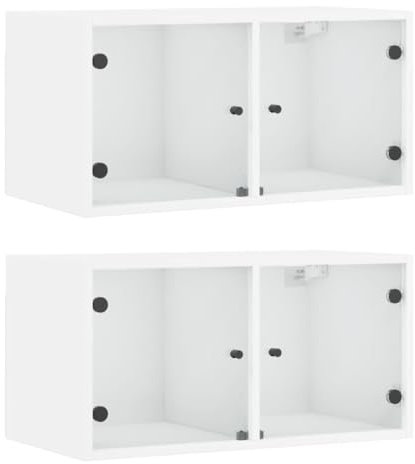 vidaXL Wandschrank mit Glastür 2 STK., Hängeschrank mit Stauraum, Wandregal für Wohnzimmer, Küchenschrank, Modern, Weiß Holzwerkstoff