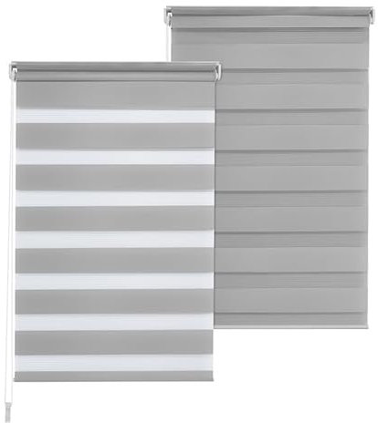 Doppelrollo DuoRollo Klemmfix ohne Bohren Seitenzug Fenster Rollo hellgrau B 80cm (76cm Stoffbreite) x H 150 cm