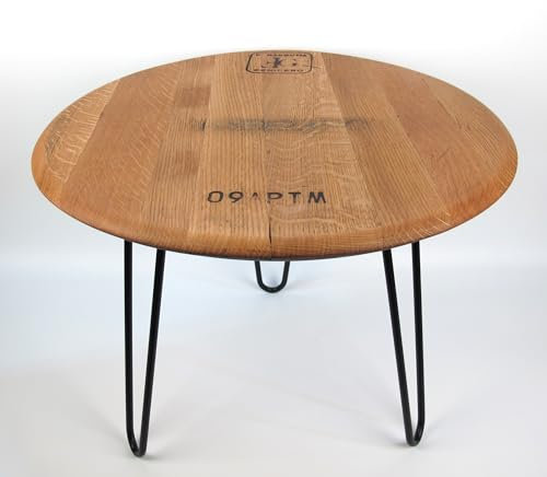 Handworkz Billy - Couchtisch aus altem Weinfassdeckel Holzfass Vintage Rustikal Nachtisch Tisch Eichenholz Eiche Rotweinfassdeckel Rotwein Unikat Design (Valserrano)