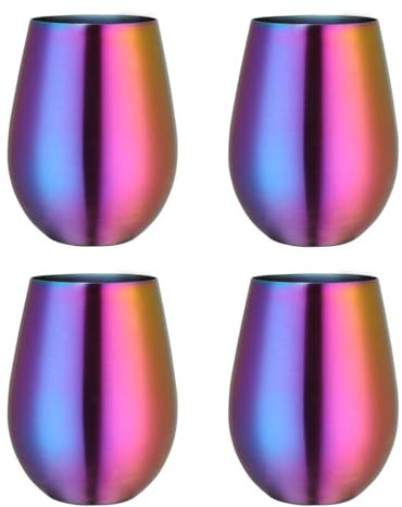 Buyer Star Juego de 4 copas de vino de acero inoxidable 304, vasos grandes de vino sin tallo de 17 onzas para exteriores, vasos de metal 100% irrompibles y sin tallo para el hogar y al aire libre,