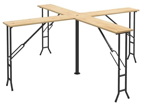 Outsunny Bierzelttisch, Stehtisch klappbar, Quattro Bierzeltgarnitur für 20 Personen, 105 cm Biertisch mit Schirmloch, bis 120 kg Belastbar, für Garten, Holz, Natur