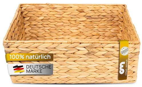 Casa Mina Korb Aufbewahrung 41x30x16cm 100% natürlich aus Wasserhyazinthe I Dekorative Körbe Aufbewahrung für jeden Raum I Aufbewahrungskorb mit robustem Metallgestell