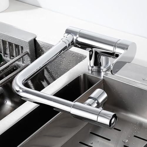 Grifo Cocina 3 Vias Osmosis Abatible Cromo Grifo de Fregadero Latón Giratorio Grifo de Cocina-Cromo