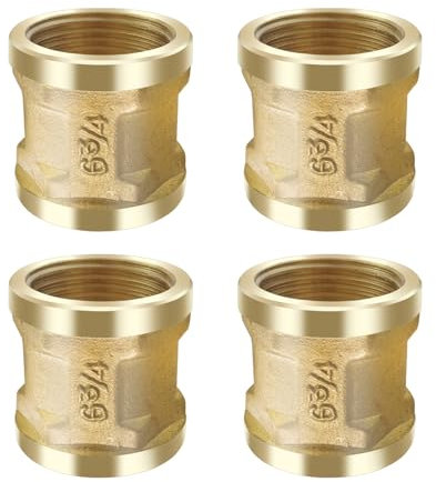 Hevysuo 4 Pièce Manchon filetage 3/4 , Raccord Fileté en Laiton Double Femelle pour le Raccordement D'outils Pneumatiques chauffage système d'eau potable,Or