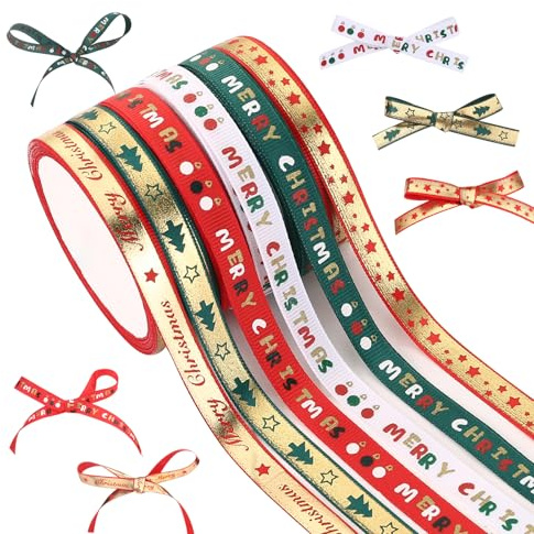 LIHAO 6 Rouleaux Rubans de Noël pour Emballage Cadeau, Runban Satin Rouge Vert pour DIY Artisanat Décorations de Noël