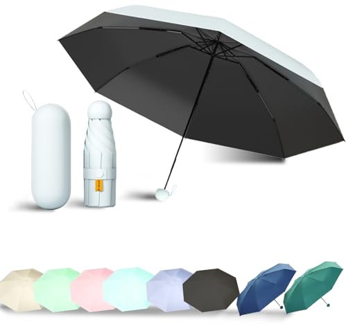 EEPLUYTY Mini-Regenschirm mit UV-Schutz, 6-Knochen-Design, für Regen und Sonnenschein, praktisch und tragbar (Hellbeige)