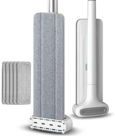 DSFGRTJ Balai Plat Microfibre avec Essorage Intégré Et 5 Tampons Microfibre - Mop À Rangement Debout pour Nettoyage des Sols Bois Dur, Carrelage Et Stratifié(38cm)
