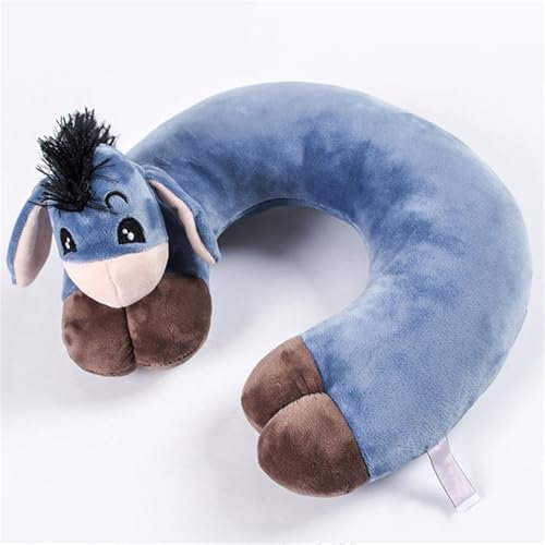 champracer Nackenkissen Tiere für Erwachsene, Reisekissen Tier Erwachsene, Reisekissen Tiere, Cartoon Tier U-FöRmiges Kissen, BüRo-Nickerchen-Kissen, Kreatives Autokissen Nackenkissen (Blauer Esel)