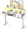 OffiGo Elektrischer Schreibtisch mit Schubladen, 120cm Höhenverstellbarer Schreibtisch mit Monitorständer, Computertisch mit Tastaturablage, Standing Desk mit Steckdosen und LED Lichtleiste, Weiß