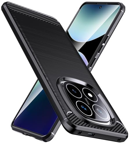 Natbok Coque de protection pour Xiaomi Redmi Note 14 Pro+ 5G - En TPU souple, absorbant les chocs - Coque fine en fibre de carbone - Antidérapante et résistante aux rayures - Noir