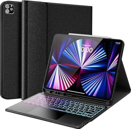 Earto Tastiera iPad Air 13 Pollice Retroilluminazione FAI DA TE 7 Colori Smart Touchpad per Cover Tastiera iPad Pro 12.9 6e/5e/4e/3a Generazione, Staccabile Wireless per Air 13 2024 AZERTY, Nero