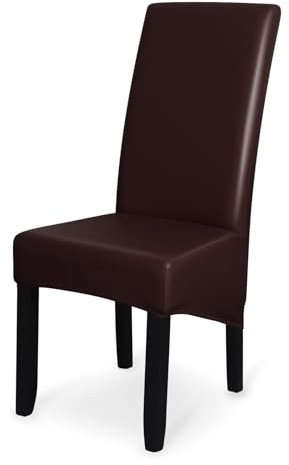 Stuhlhussen Aus PU-Leder Für Parson-Stühle 1/2/4 Stück wasserdichte Stuhlhussen Für Esszimmerstühle Stretch-Stuhlschoner Universelle Stuhlhussen Für Hotelbankette Mit Hoher Rückenlehne(Coffee,4PCS)