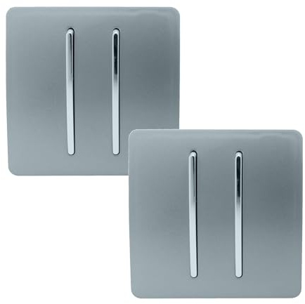 Trendi 2 Gang 2 Way Artistic Modern Glossy 10 Amp Rocker Tactile Light Switch Cool Grey (Pack of 2)