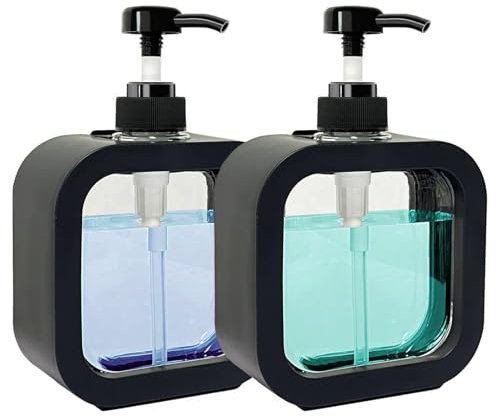 Seifenspender, 2 Stück Duschgelspender, 500 ml Pumpspender, Kleiner Kunststoff Seifenspender, Befüllbar mit Duschgel, Shampoo, Handseife, Geeignet, Für Küche, Bad, Waschküche(Schwarz)