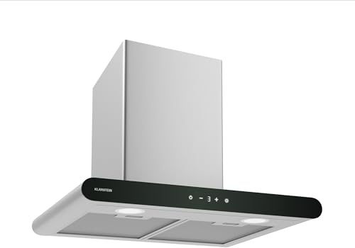 Klarstein CurveVent Wall-Mounted Cooker Hood - 682 m³/h Air Flow, Touch Control, A+ Energy Efficiency, LED Lighting, Quiet 56 dB, Black, Dishwasher-Safe Filters, Exhaust & Carbon Filter