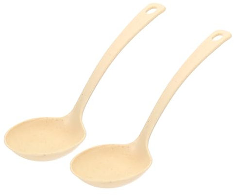 PATIKIL 7 Soup Spoons, 2Pcs Plastic Reusable Chinese Won Ton Soup Spoons Medium Individual Tea Spoon for Parties, Home, Kitchen, Restaurant, Beige