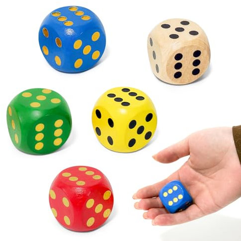 FORETOGO 5 Pezzi Dadi in Legno Da 30 mm,Dadi Colorati Da Gioco in Naturale a Sei Lati Numeri 1-6,per Giochi da Tavolo,Giochi di Carte