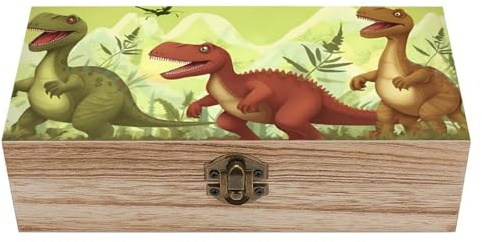 LDTVSFZQ Aufbewahrungsbox aus Holz, Dinosaurier-Geschenk-Box mit Scharnierdeckel und Frontverschluss, personalisierbar, Schmuckkästchen, Erinnerungsboxen, Büro, Schreibtisch-Organizer
