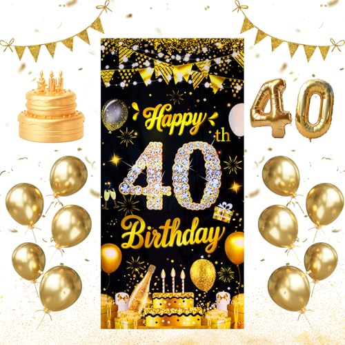 Geburtstagsbanner 40 Jahre 180 x 90cm - 40 Geburtstag Deko Banner | Hintergrund Waschbar und Faltbar Leicht und Einfach Aufzuhängen,Türbanner 40 Geburtstags für Wände Schlafzimmer Fenster Türen