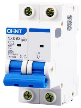 QIUSHIBO Leitungsschutzschalter MCB NXB-63 2P 2A 10A 16A 32A 40A 63A 80A 100A Leitungsschutzschalter C-Kurve AC 230/400V DIN-Schienenmontage Miniatur-Haushalt Circuit Breaker(1A)