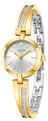 CIVO Vintage Armreif Damenuhr Klein: Analog Edelstahl Quartz Uhr Damen | Leicht Gold Silber Wasserdicht für Schmale Handgelenke Arbeit Reisen Alltag - Klassisch Geschenk für Weihnachten Valentinstag