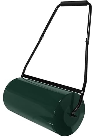 ECD Germany Rasenwalze befüllbar mit Wasser/Sand, Gartenwalze 50 Liter Füllvolumen, 60 cm breit, Bodenwalze mit Schmutzabweiser, Ø32 cm Handwalze Grün aus Stahl, Rasenroller zur Bodenverdichtung