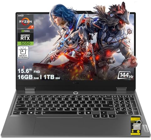 Lenovo LOQ Gaming AI Laptop 15.6 FHD IPS 144Hz (100% sRGB G-SYNC) AMD 8-core Ryzen 7 250 16GB RAM 1TB SSD GeForce RTX 5050 GDDR7 (440 AI Tops) Backlit Nahimic 5MP Privacy Camera Win11 ICP Hub
